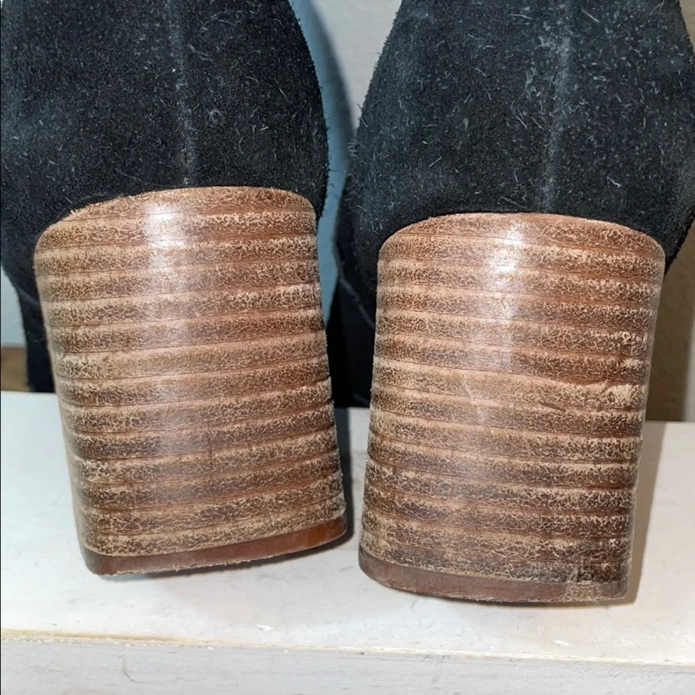 Suede Black Ankle Booties Block Heel Zip Minimal Sz 9.5 Chunky Sleek Madewell